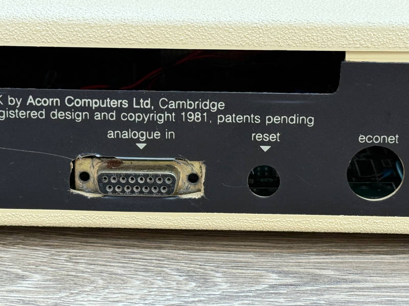 Analogue port aperture has been enlarged too. Unpopulated Reset and Econet openings were always punched out on early cases